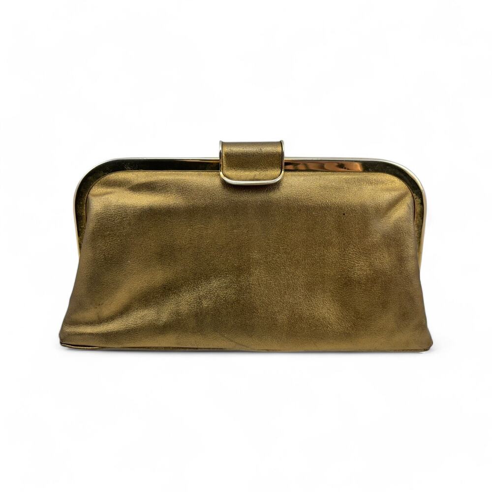 Vintage Metallic Gold Expandable Clutch Purse with Soft Felt Interior